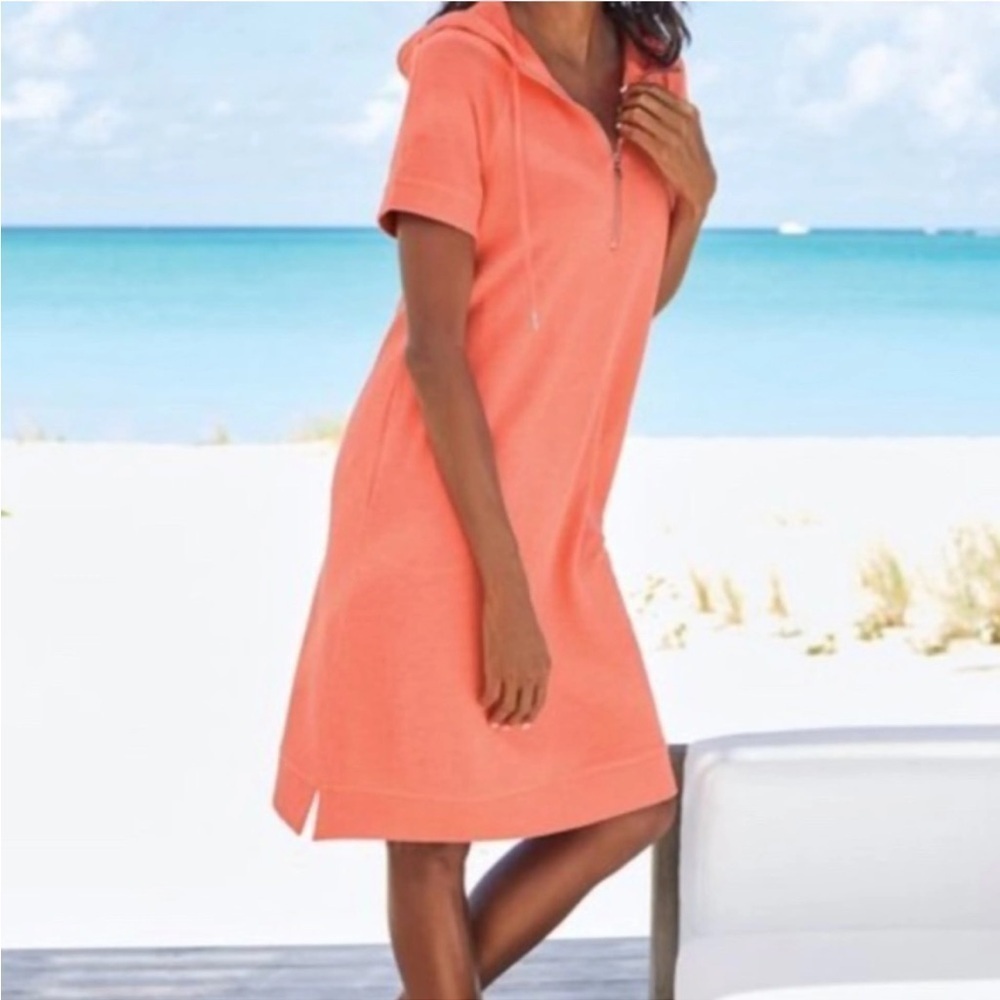 Soft Surroundings Womens Size XS Hoodie Swim Cover Up Dress Knit orange